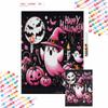 Halloween 5D DIY Diamond Art Painting Kit Pink Ghost Pumpkin Home Wall Decor Handmade Gift for Autumn Aesthetic Room Wall Decor Craft