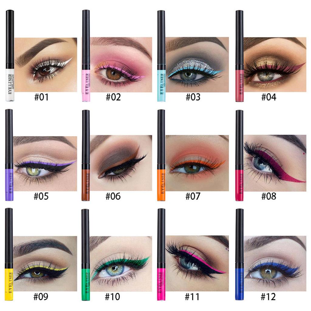12 Color Matte Liquid   Set Eye Makeup Liquid Colorful Eye Liner Waterproof Smudge-proof  -lasting