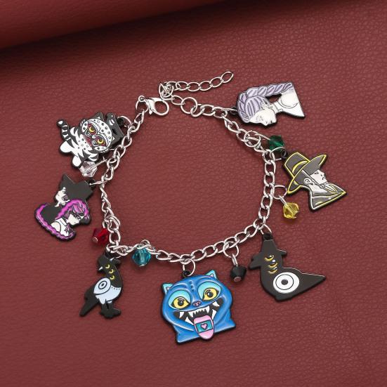 Demon Hunters-Inspired Bracelet Zinc Alloy Enamel Cat Charms Snake Chain Fade Resistant Lightweight Gothic Fantasy Jewelry Accessories