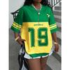 Maglia da donna Giamaica 2026 Numero 19 T-shirt Scollo a V Combinazione a Blocchi Giallo e Verde Top Sportivo Traspirante e Casual Abbigliamento Estivo