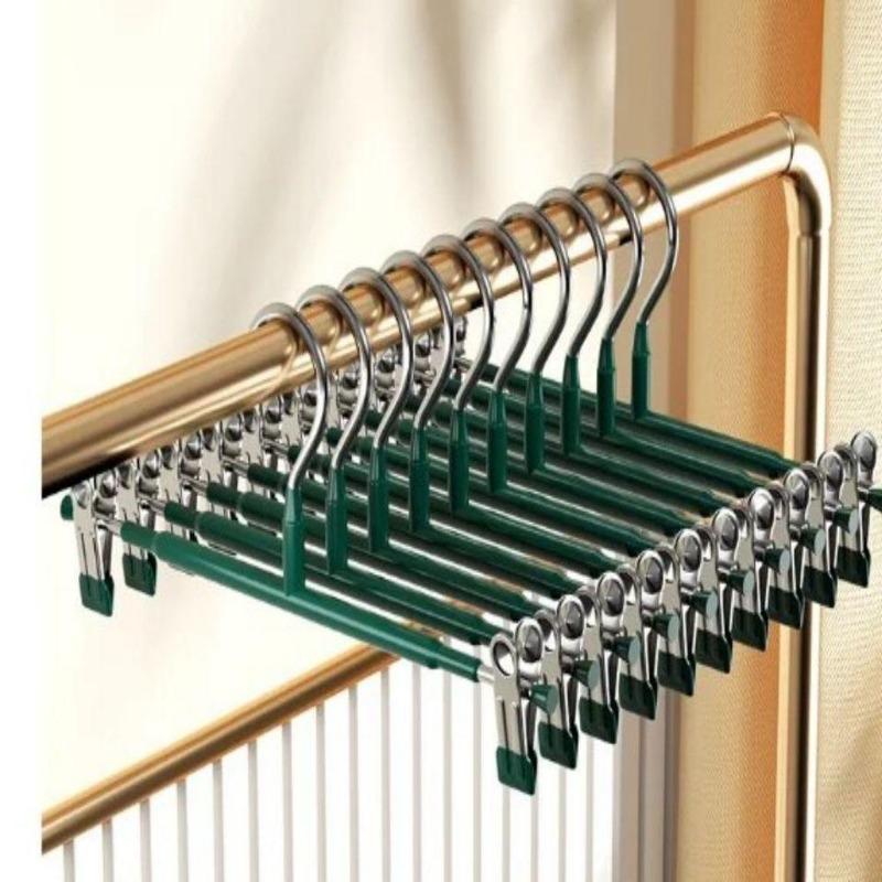 

1/5 шт. Вешалка для брюк с зажимом Вешалка для домашнего использования Для развешивания одежды Не оставляет следов Более толстая Прочная Нескользящая Специализированная для брюк 1PCS темно-зеленого