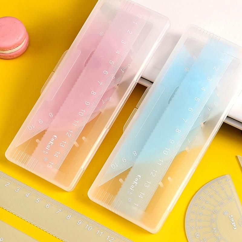 4 Set Math Geometry Tool Plastic Ruler Include Straight Ruler for Triangle Ruler Protractor Student School Office Statio