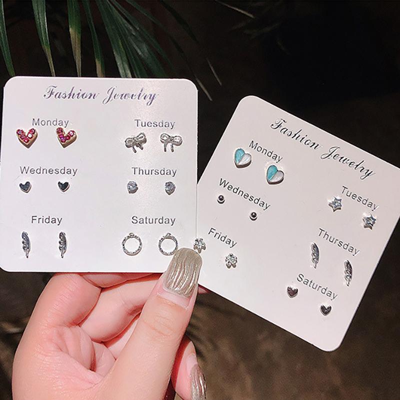 Stud Earrings Set For Women Statement Heart Star Snowflake Flower  Pearl One Week Minimalist Set Of Earrings Gift