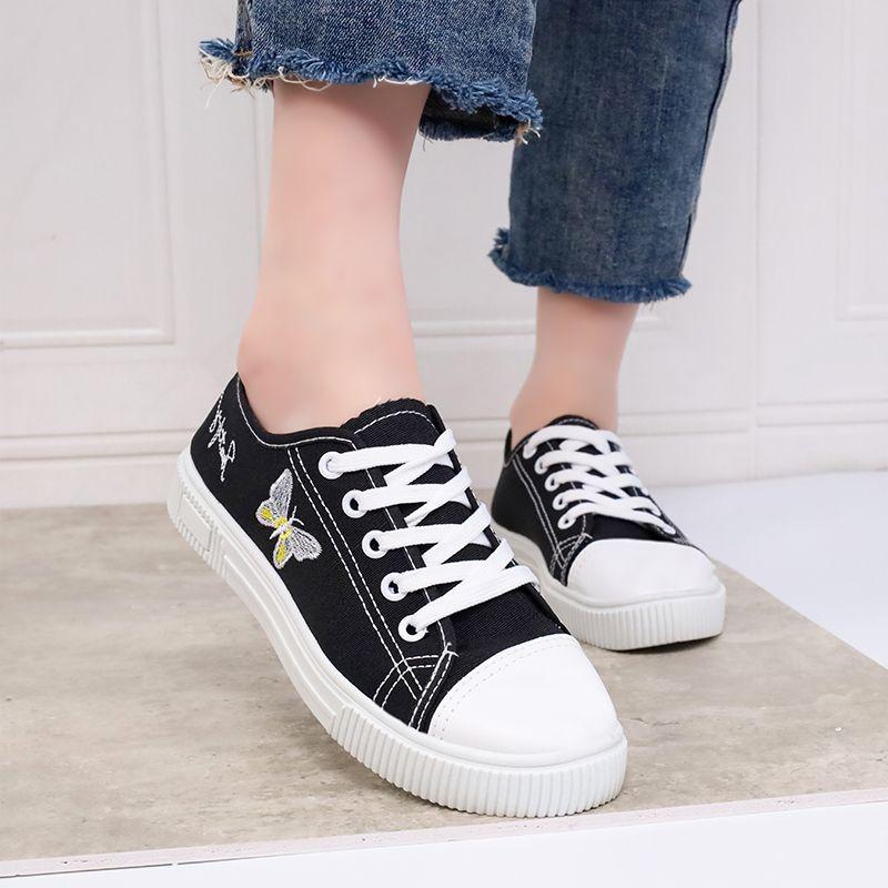 Spring Autumn Cheap Casual Fashion Canvas Shoes for Women 2025 New Daily Routine Designer Luxury Embroidery Flat Woman Footwear