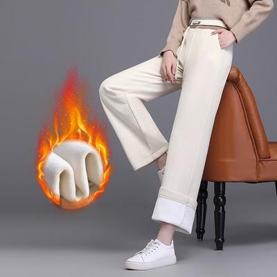 Casual Pants Women Plus Velvet Winter Warm Solid High Waist Loose Wide Leg Trousers All-match Straight Cozy Ulzzang Jogger