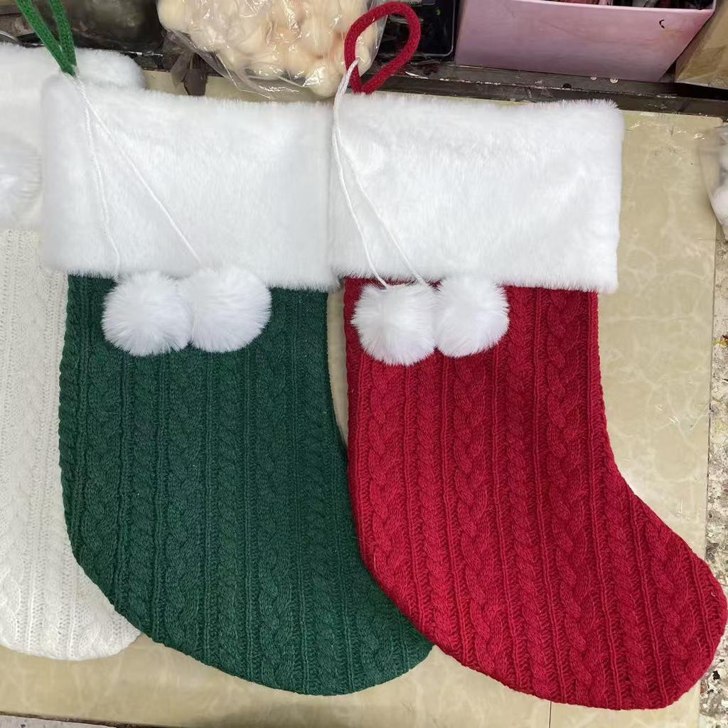 Thick Chunky Knit Wool Christmas Socks and Striped Stocking