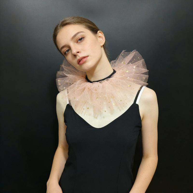 Colletto Arricciato in Tulle da Clown Staccabile per Bambini con Elegante Design Stella Luna per Feste e Oggetti di Scena per Foto