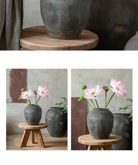 Wabi-Sabi Style Large Grey Ceramic Vase for Living Room Decor