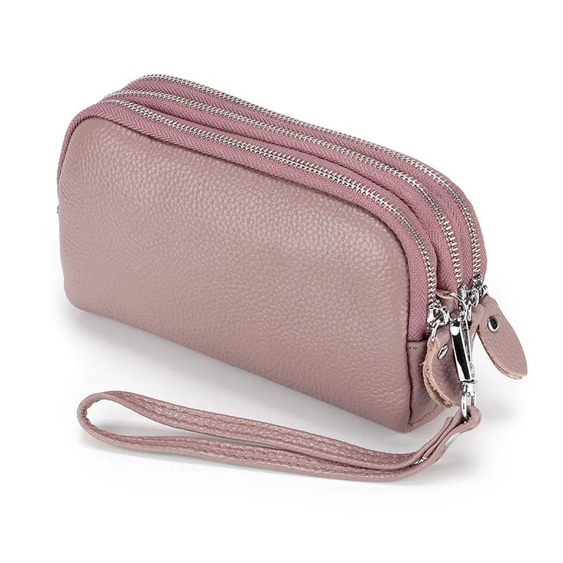 Women Long Wallet Genuine Leather 3-Layer Zipper Purse Bag Large Capacity Wristlet Clutch Wallets Phone Bag Money Purses 2026