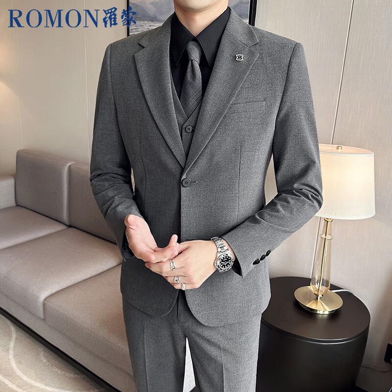 ROMON Men's Slim Fit 3-Piece Business Suit Set