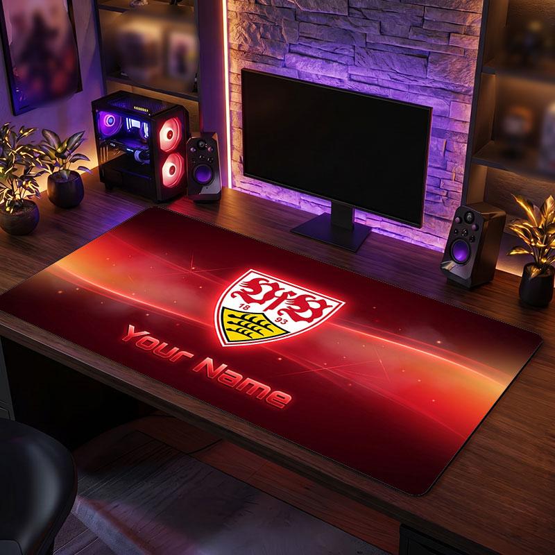 Tappetino per Mouse Grande Personalizzato VfB Stuttgart FC, Stampa Testo Nome Personalizzato, Tappetino da Scrivania Antiscivolo con Logo Calcio, Regalo per Gamer