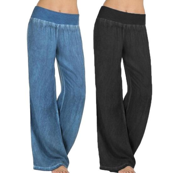 Damen Hose High-Waist Elastischer Bund Lockere Passform Weiter Bein Hosen Weicher Atmungsaktiver Stoff Lässig Yoga Reise Hose Täglich