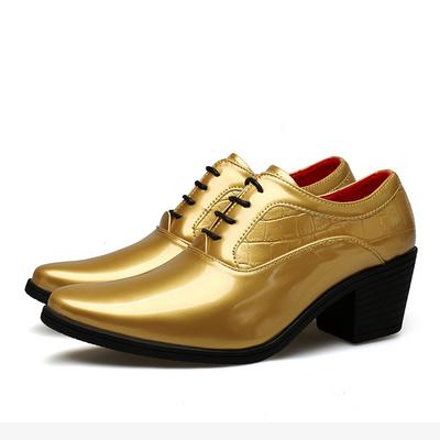 Men Dress Shoes Luxury Patent Leather Casual Leather Shoes Fashion Pointe Heightened Wedding Shoe Gold Shiny Dress Leather Shoes