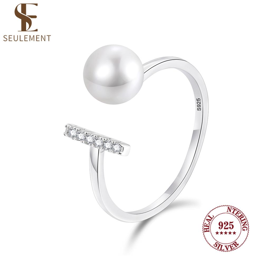 Seulement Natural Freshwater Pearl 925 Silver Zircon Open Ring Fashion Geometric Jewelry for Women Elegant Daily Wear