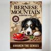 Vintage Bernese Mountain Coffee Co. Metal Tin Sign, EST.1960, Puppy & Coffee Cup Design, Retro Home Cafe Wall Decor