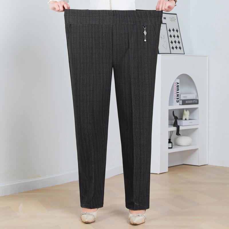 Autumn Winter Fleece Waist Stripe Straight Leg Pants Loose Female Straight Pant