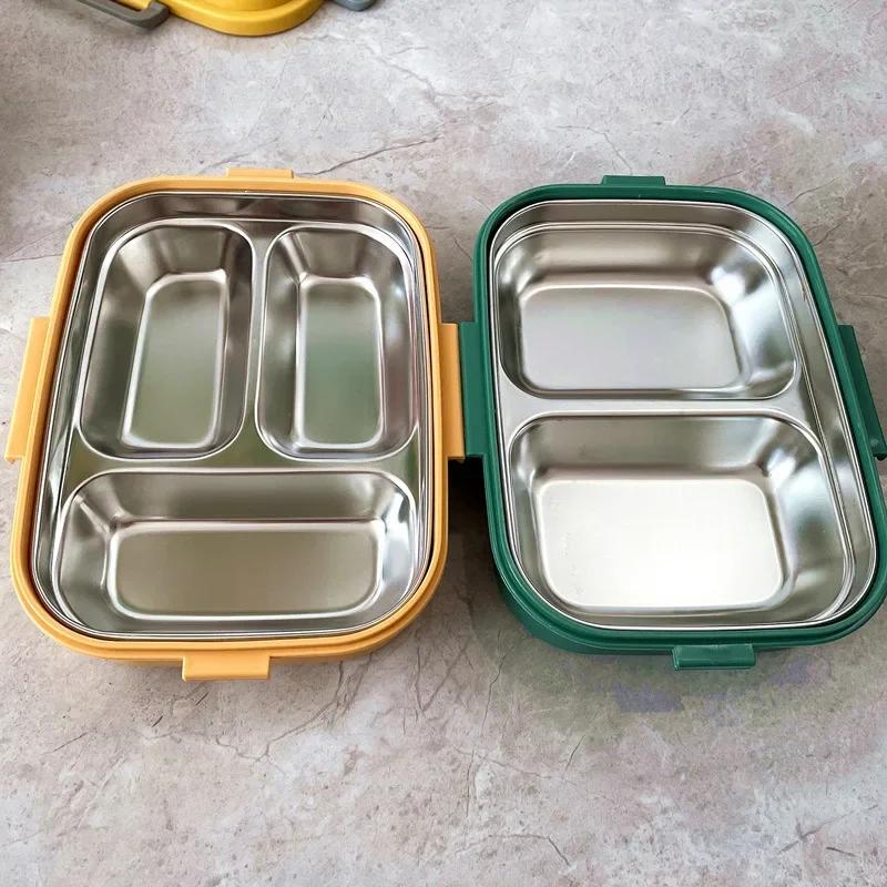 Portable Grids Bento Box Candy Color Student School Office Healthy Food Storage Containers Stainless Steel Lunch Box зелёный 2770₽