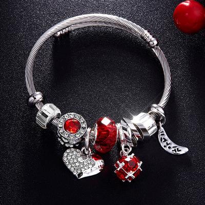 Pulseira de coração amor, contas de cristal, pulseiras e pulseiras, joias da moda, pulseira de corrente de aço