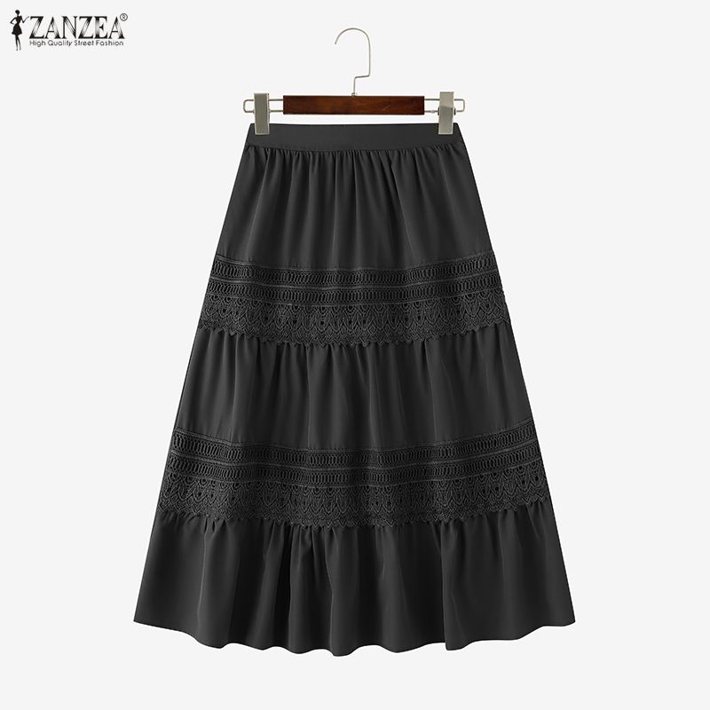 ZANZEA Women Casual Elastic Waist Loose Long Skirts