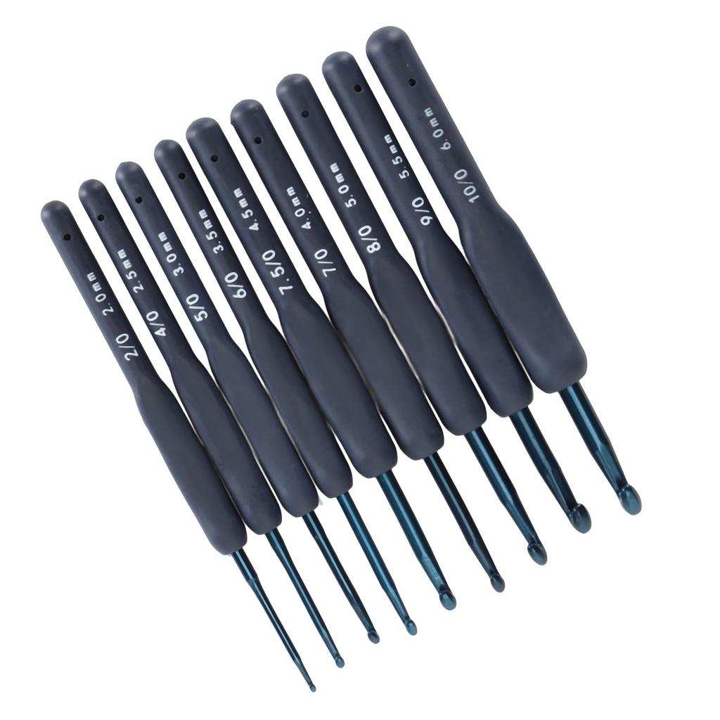9Pcs Crochet Hooks Set Ergonomic Soft Grip Smooth Needles for Beginners Arthritic Hands Blue