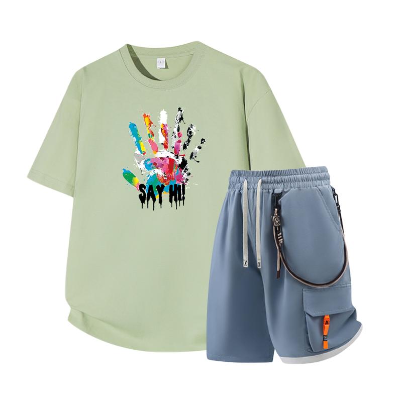 Dmo Men's Short Sleeved Set Summer Short Sleeved Slim Fit Upper Garment Men's Two-piece Set