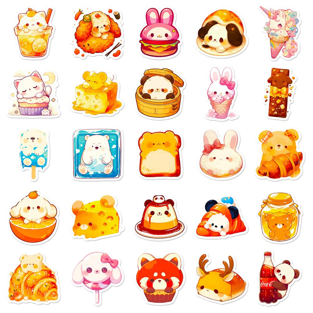50 Cartoon Food Images Food Graffiti Stickers Japanese Ice Cream Cake Diy Luggage Water Cup Stickers
