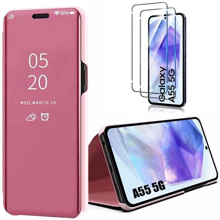 Coque de protection - Samsung - Galaxy A55 5G - Flip Cover - Effet Miroir - Antichoc Rose