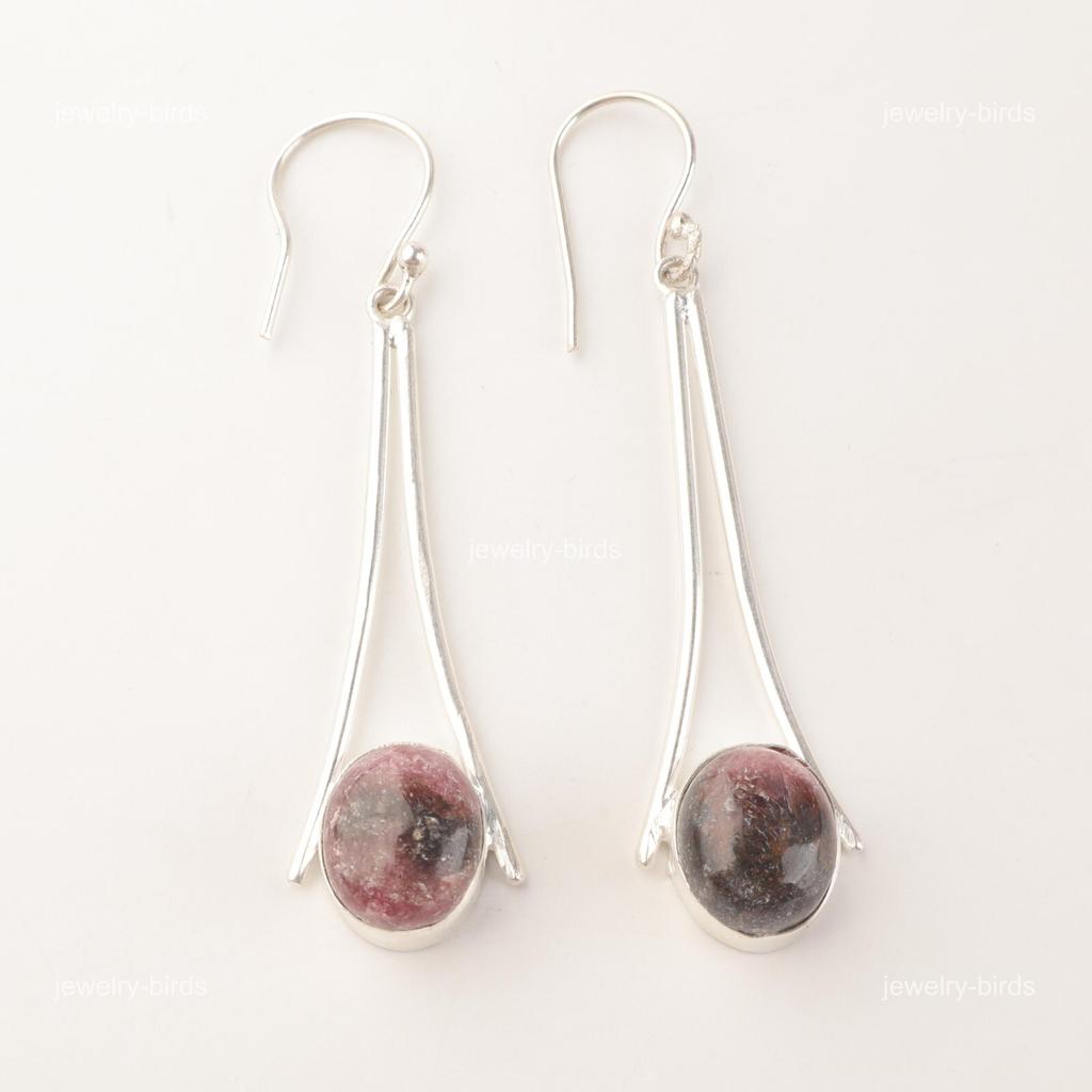 Natural Black Rhodonite 925 Silver Anniversary Gift Dangling Earrings Jewelry EE-136-26