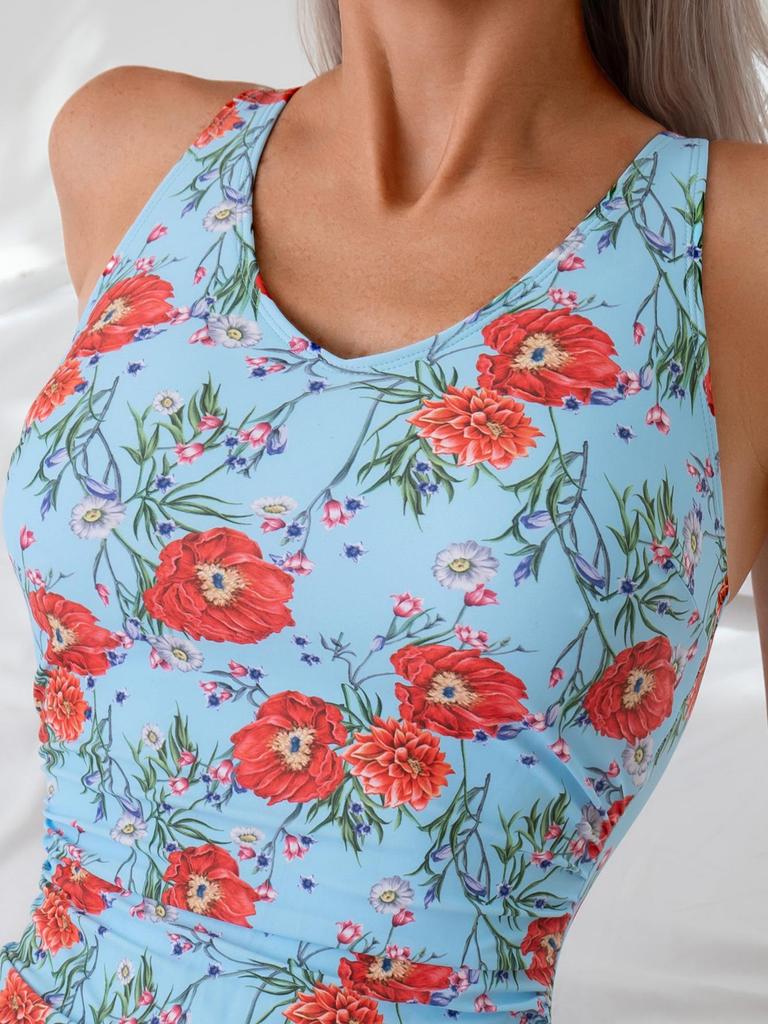 Nuovo Costume Intero Tankini Floreale con Gonna Europeo 2025 per Resort e Costumi da Bagno