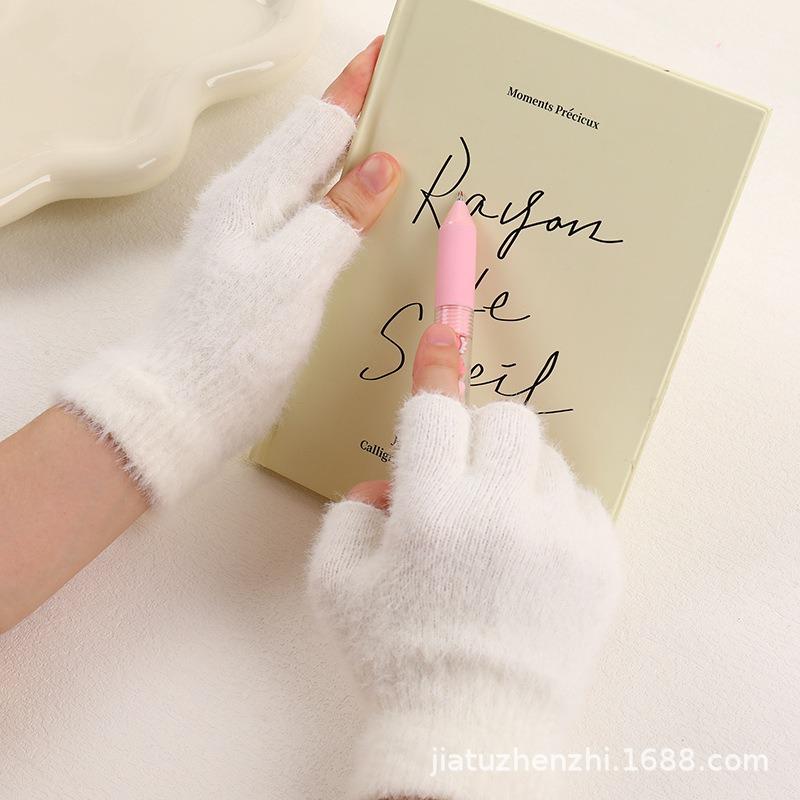 Autumn and Winter Students Knitted Warm Wool Half-cut Leaking Fingers New Cold-proof Half-finger Gloves Warm Gloves