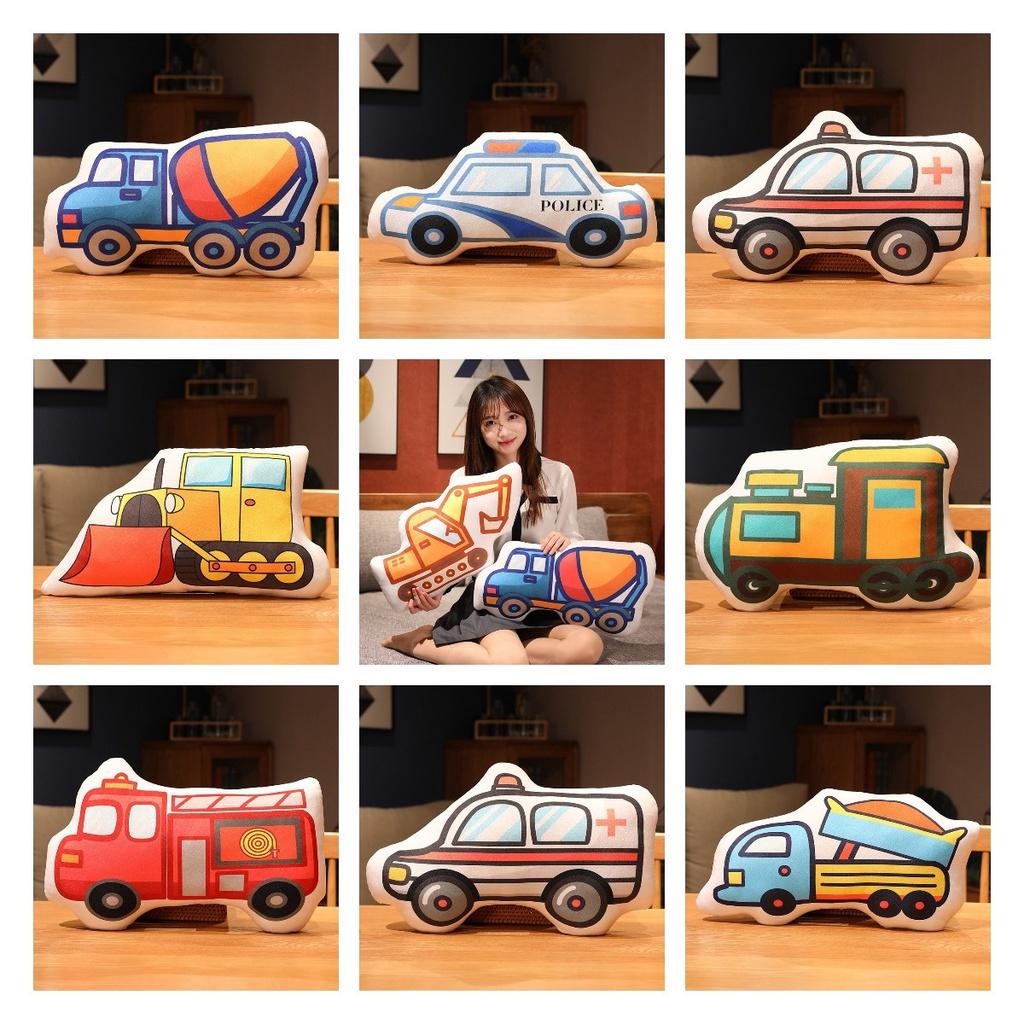 Cute Cartoon Car Pillow Plush Toy For Children Including Fire Trucks And Police Cars