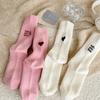 Deer Fleece Stacking Socks Solid Color Heel Left And Right Foot Embroidered Medium Tube Cashmere Socks Thickened Thermal Socks Women