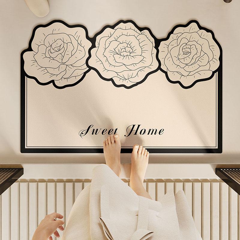 Cute Wind Half An Acre Flower Field Bathroom Door Absorbent Floor Mat, Bathroom Diatom Mud Floor Mat Non-Slip Foot Mat Household