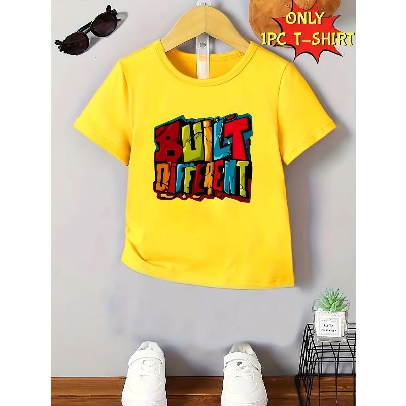 European sizes Boys' Colorful Letter Print Creative Trendy Stylish Short-Sleeve T-Shirt