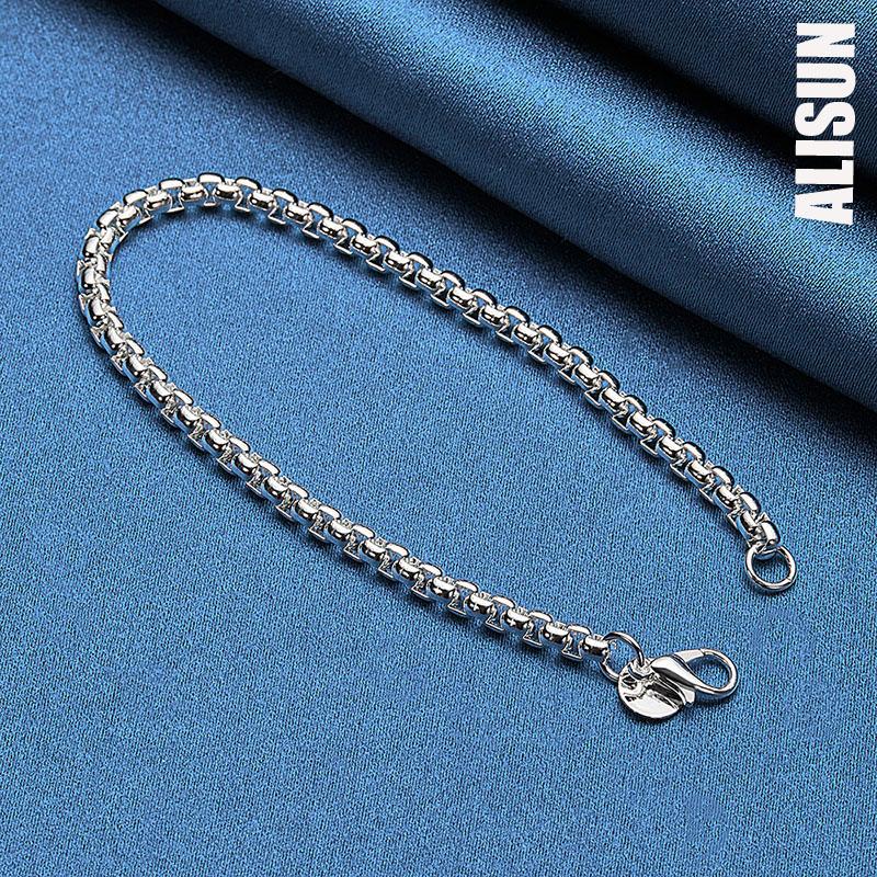 925 Sterling Silver 4mm Box Chain Bracelet Fashionable Wedding Jewelry