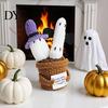 Whimsical Witch Hat Pumpkin Doll Hand Knitted Halloween Ghost Ornament, Crochet Plush with Soft Cotton Yarn Healing Companion Encouragement Card, Cute