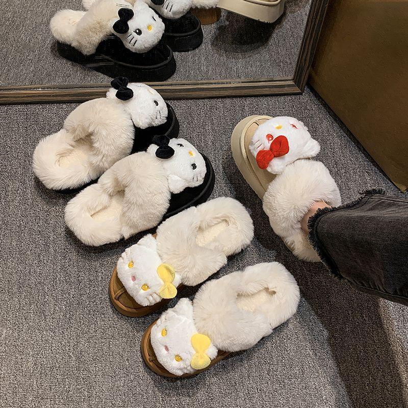 Cute Cartoon Kitten Fluffy Slippers Women's 2025 Autumn and Winter New Fashionable Outer Wear Comfortable and Warm Bag Head Slippers