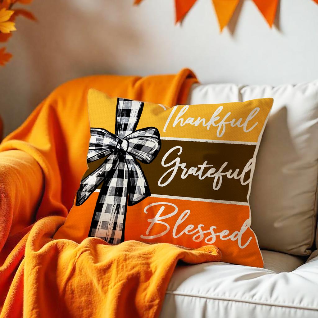 Autumn Harvest Theme Cushion Cover Floral Print Linen Cushion Cover Holiday Decorative Cushion Cushion Cover