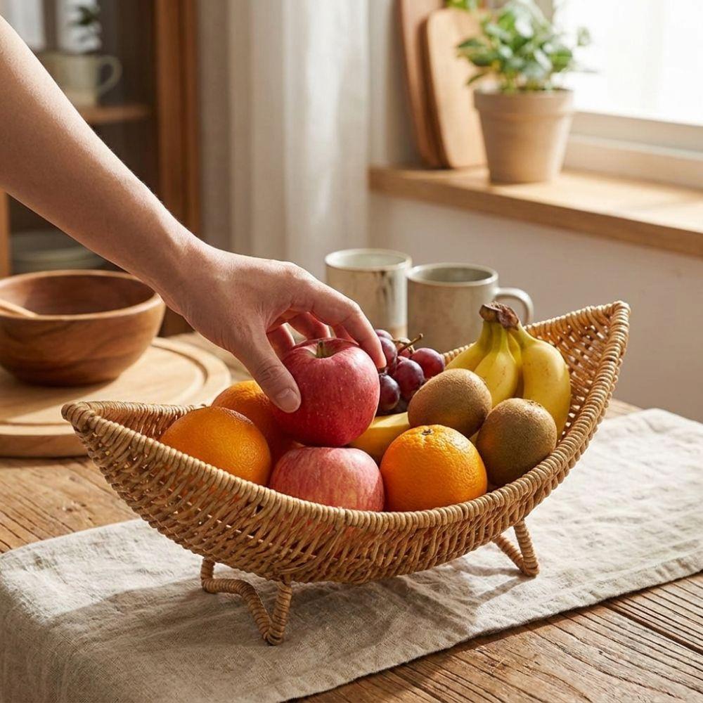 Large Capacity Plastic Hand-Woven Basket Hollow Drain Camping Tray Desktop Organizer  Picnic Use