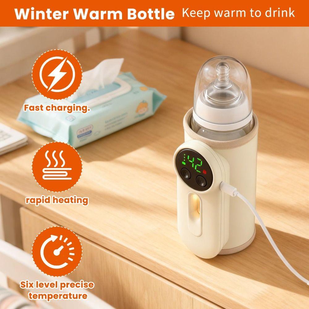 USB Rechargeable Baby Bottle Warmer Digital Display Breastmilk Heating Sleeve Outdoor