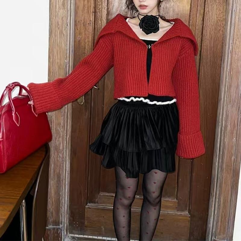 Elegant Knitted Cardigan Women Short Sweater Jacket Spring and Autumn Long Sleeve Casual Korean Fashion Lapel Coats Solid Simple Office Clothes