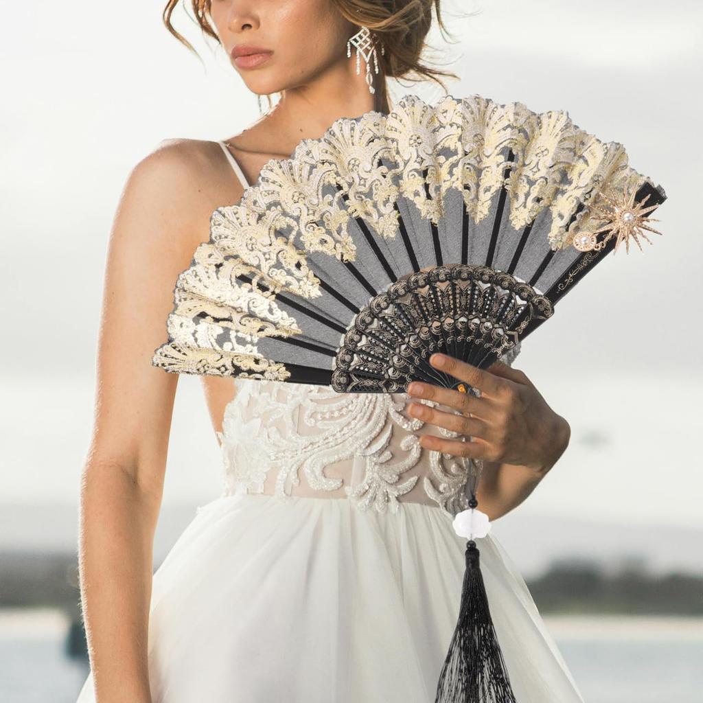 HOMSFOU Vintage Folding Fan with Tassel - Handheld Folding Fan, Vintage Design, for Women, Perfect for Summer Parties and Stage Props