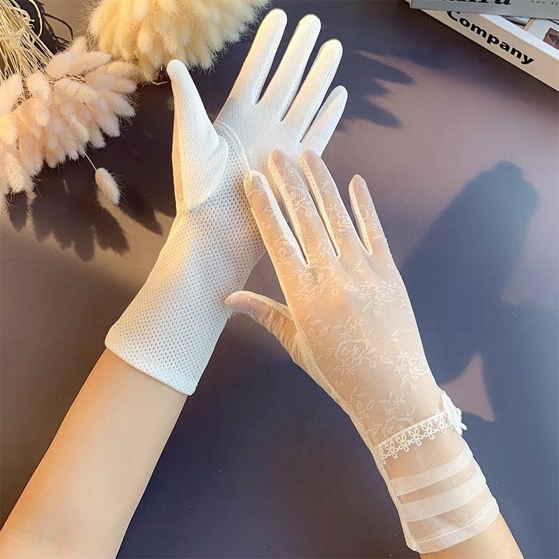 Sunscreen Lace Gloves Spring Bow Touch Screen Gloves Ladies Driving Breathable Outdoor Shade Cycling Summer Gloves