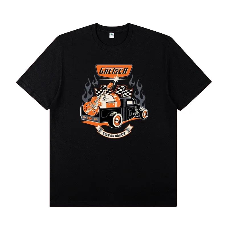 

Gretsch Electric Guitar Instrument Peripheral T-shirt Short Sleeve Rock Band Lead Singer Practice Costume Casual T-shirt XL