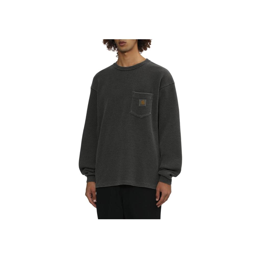 Carhartt WIP FW24 Logo Tag Pocket Dyed Waffle Long Sleeve T-Shirt Unisex Tops Charcoal-Gray CHXLTA242031N