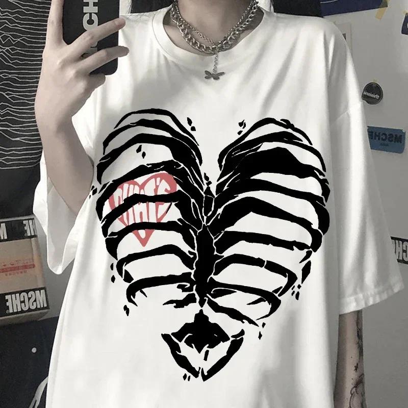 Women's T-shirt Harajuku Y2K Top Korean Style Black Demon Punk Gothic Anime Print Slim Fit Thin T-Shirt Clothes