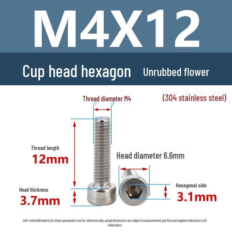 Yigu 304 Stainless Steel Socket Head Cap Screw, M2-M6 Cylindrical Head, Full Thread, Non-Knurled