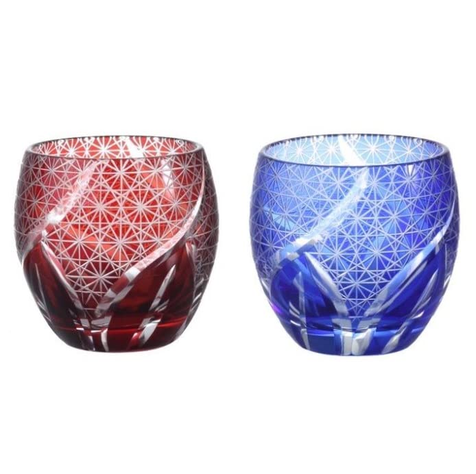 Kiriko Chrysanthemum Pattern and Glasses, (Red Blue)