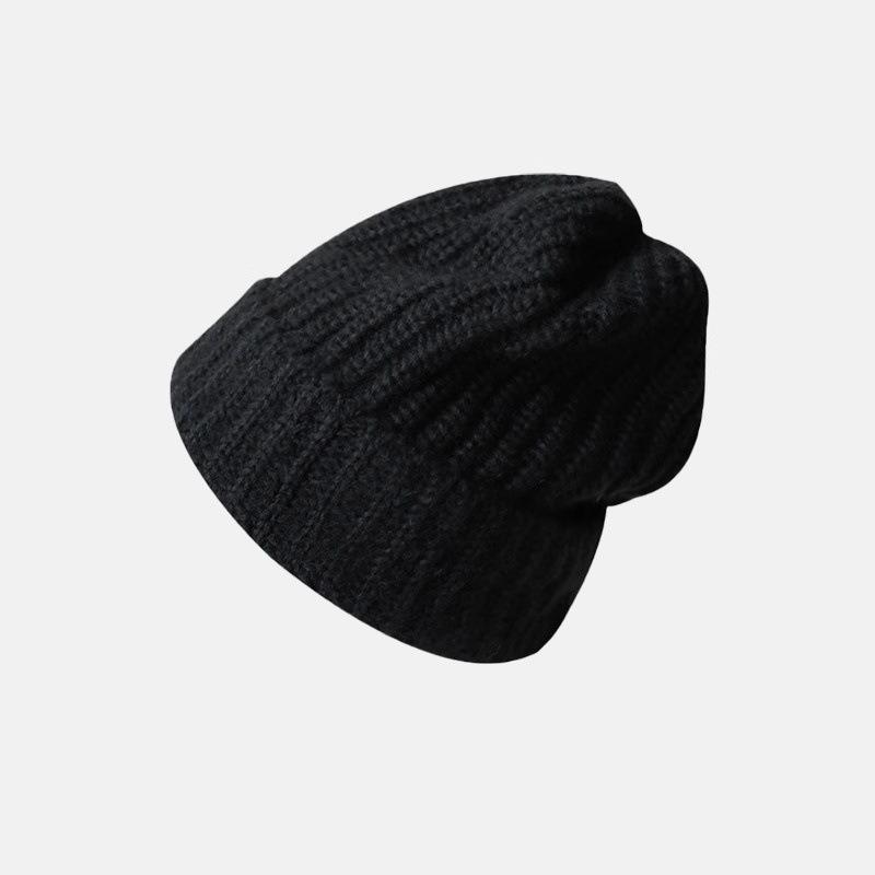 Winter Hat Women's Autumn and Winter Wool Hat Big Head Circumference Black Cold Hat Warm Ear Protection Knitted Pile Hat Men