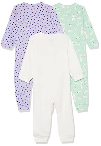Amazon Essentials 3-Pack Footless Cotton Pajamas, Snug Fit, for Toddlers and Kids, Polka Dots, Bunny, Multicolor, and Forest Animals, Size 90